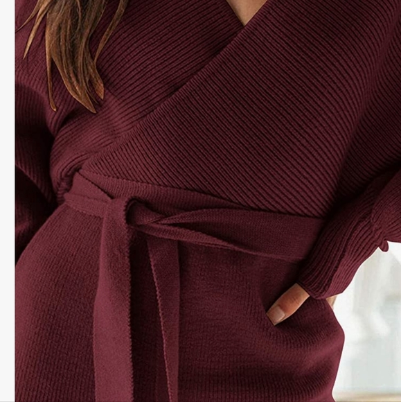 Burgundy Knitted Sweater Bodycon Mini Dress - Picture 7 of 7